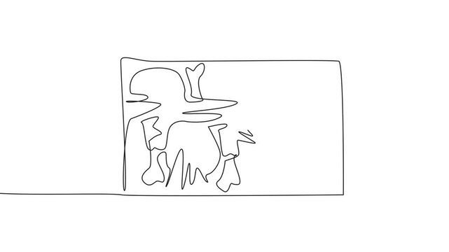 Self drawing animation of continuous one line drawing chicken thigh meat in plastic box packaging. Vacuum poultry meat food. Very delicious juicy meat. National Frozen Food Day. Full length animated