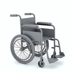 Fototapeta premium A 3D image of an empty wheelchair, isolated on a white background, symbolizing mobility assistance and healthcare equipment for disabled or elderly individuals