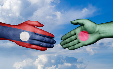 Bangladesh and Laos country handshaking with flags, consensus concept international co-operation illustration