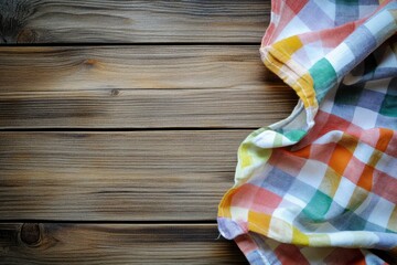 Obraz premium checked tablecloth at wooden background with generative ai