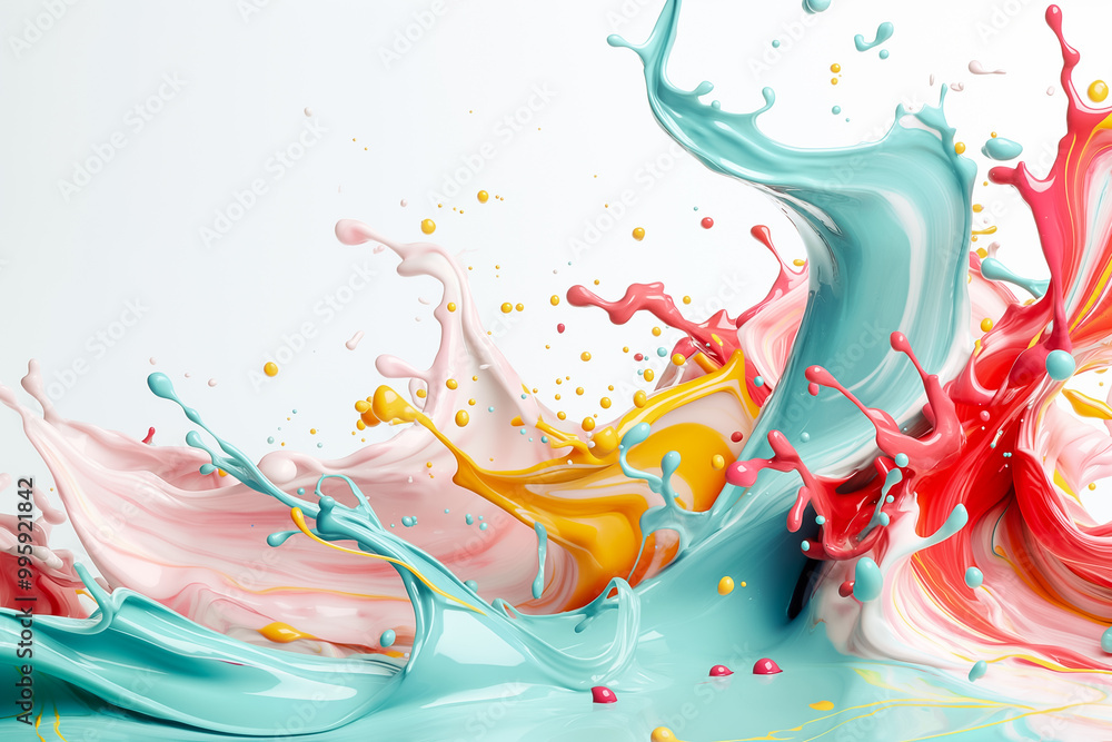 Poster a captivating display of paint splashes in various vibrant colors creates an abstract background, sh