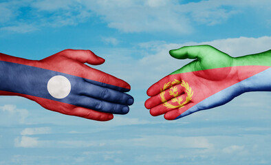 Eritrea and Laos country handshaking with flags, consensus concept international co-operation illustration