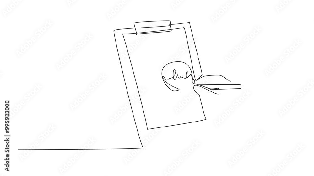 Poster animated self drawing of single continuous line drawing hands circling the writing on the paper atta