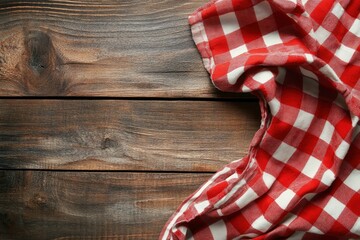 Obraz premium checked tablecloth at wooden background with generative ai
