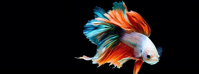 Obraz premium Beautiful, colorful betta fish on a black background, with dynamic movement