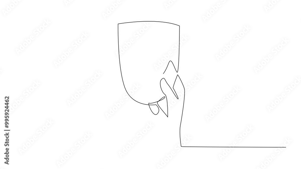 Poster self drawing animation of continuous line drawing hand holding a smiling mask. control the mood to a