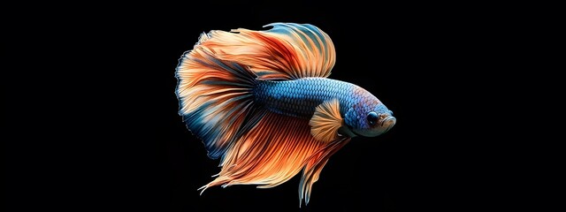 Fototapeta premium Beautiful, colorful betta fish on a black background, with dynamic movement