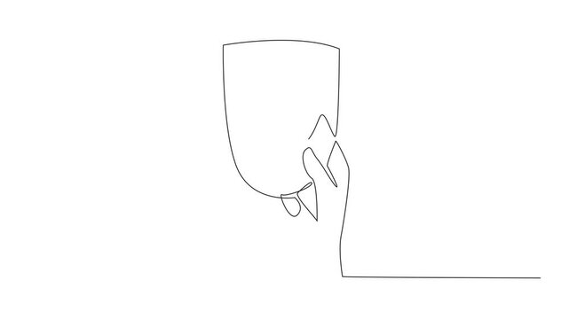 Self drawing animation of continuous line drawing hand holding a smiling mask. Control the mood to always be happy. Far from anxiety. Fake. Unable to control excessive emotions. Full length animated