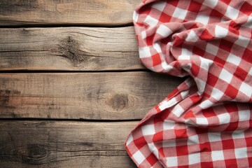 Fototapeta premium checked tablecloth at wooden background with generative ai