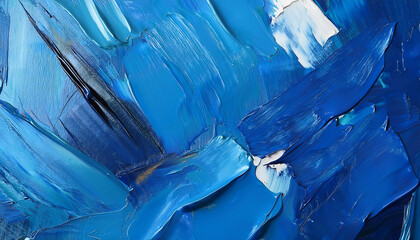 Obraz premium Blue background with oil paint. Beautiful close-up brushstrokes. Detail of artistic abstract oil painted background.