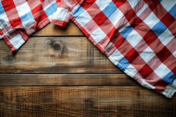 checked tablecloth at wooden background with generative ai
