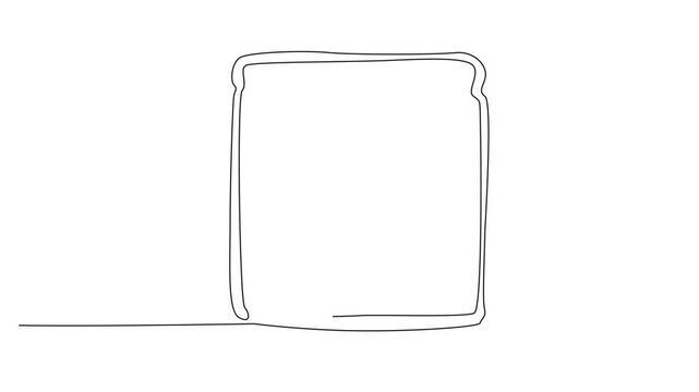 Animated self drawing of continuous line drawing slice of bread spread with peanut butter shape of heart. Deliciousness. National Peanut Butter Lover&rsquo;s Day. Full length single line animation