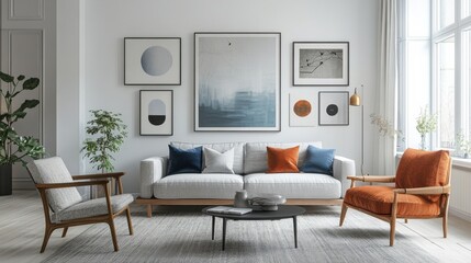 Modern Living Room with Elegant Atmosphere and Artistic Touches.