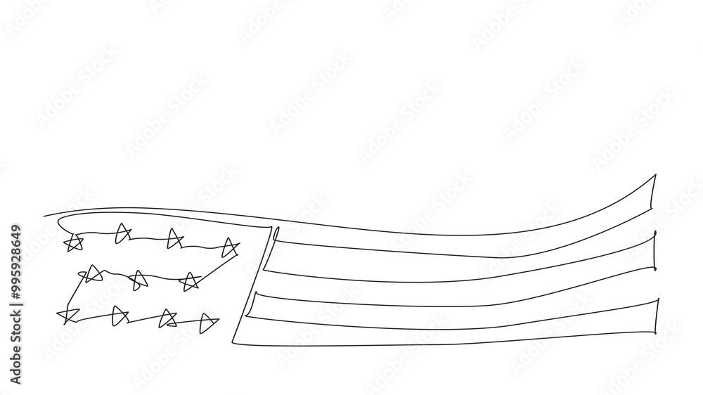 Sticker Animated self drawing of one line drawing an open book near American flag. An intelligent nation is one that is accustomed. National Read Across America Day. Full length single line animation