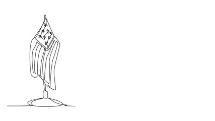 Animation of single one line drawing open book accompanied by small American flag. Education. Reading increases knowledge of the world. National Read Across America Day. Full length motion