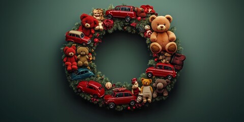 wreath made out of old toys for childrens room
