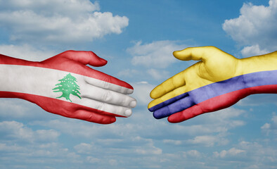 Colombia and Lebanon country handshaking with flags, consensus concept international co-operation illustration