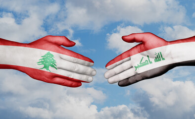 Iraq and Lebanon country handshaking with flags, consensus concept international co-operation illustration