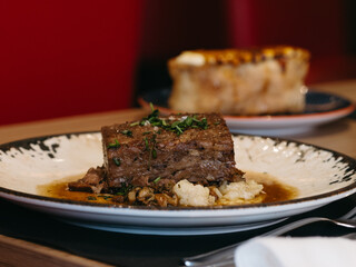 beef steak with mashed potatoes