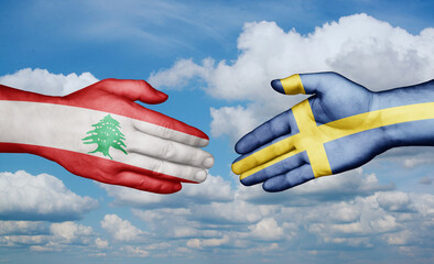 Sweden and Lebanon country handshaking with flags, consensus concept international co-operation illustration