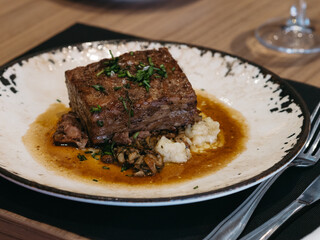 beef steak with mashed potatoes