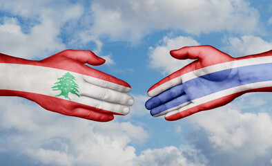 Kingdom of Thailand and Lebanon country handshaking with flags, consensus concept international co-operation illustration