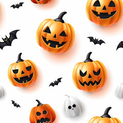 Spooky Halloween pumpkin set, jack-o-lantern with scary faces, perfect for autumn holiday celebration
