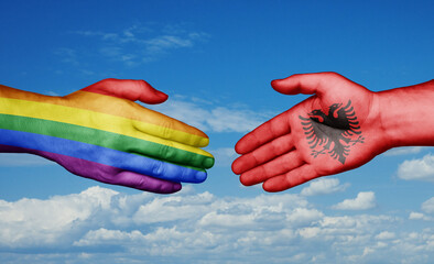 LGBT movement and Albania country handshaking with flags, consensus concept international co-operation illustration