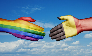 Belgium and LGBT movement country handshaking with flags, consensus concept international co-operation illustration