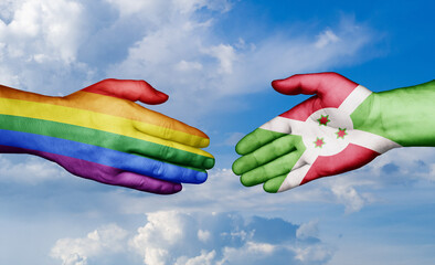 Burundi and LGBT movement country handshaking with flags, consensus concept international co-operation illustration