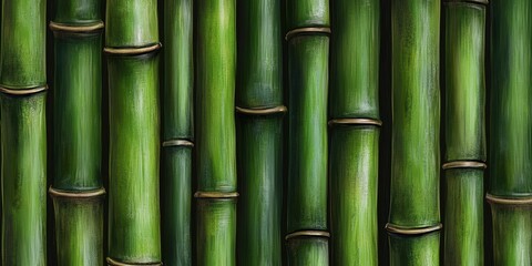 Obraz premium Green Bamboo Stalks Seamless Pattern Background