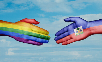 Haiti and LGBT movement country handshaking with flags, consensus concept international co-operation illustration