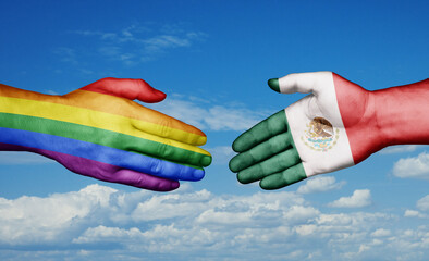 Mexico and LGBT movement country handshaking with flags, consensus concept international co-operation illustration