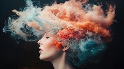 A Surreal Representation of Creativity Through Colorful Swirling Ideas Emanating from a Mind