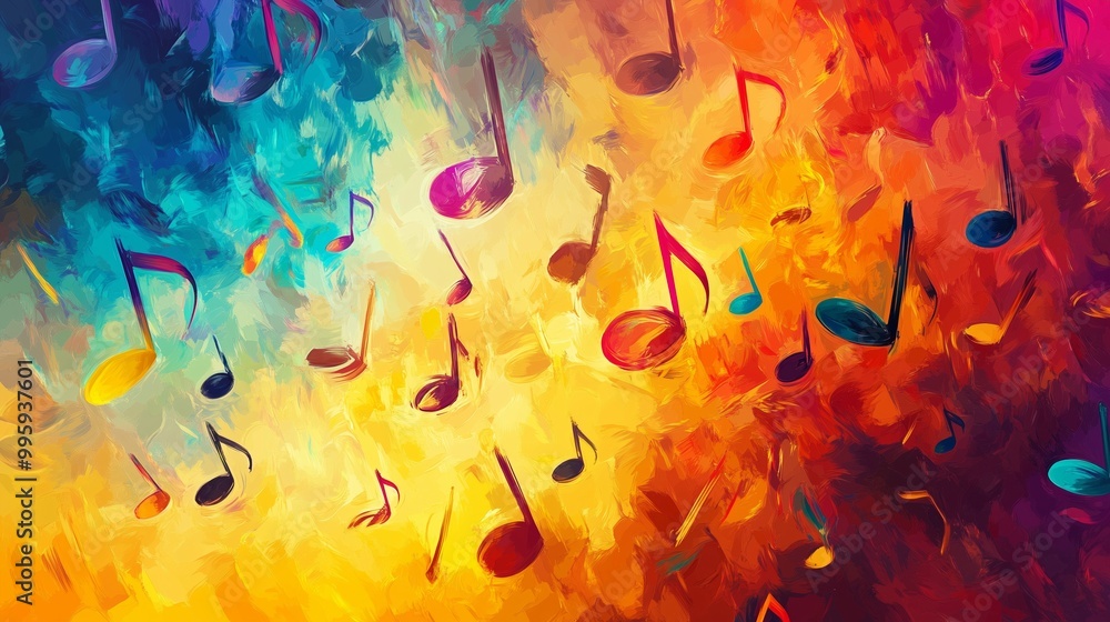 Poster colorful musical notes swirl across a canvas, creating a vibrant visual symphony.