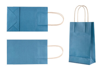 blue shopping paper bag mockup, bag for gift or present isolated on a transparent background