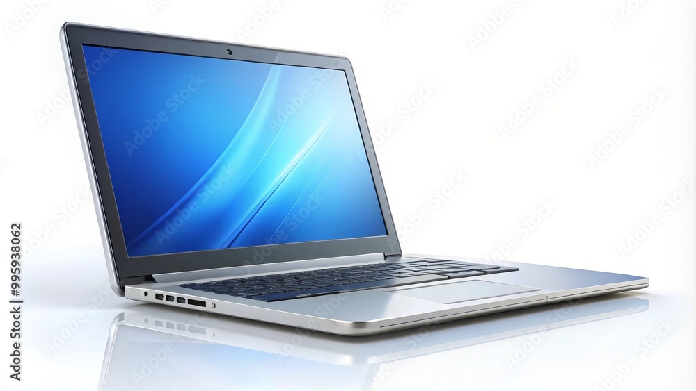Poster sleek and modern laptop computer is shown with a blank screen, providing a clean and versatile backg