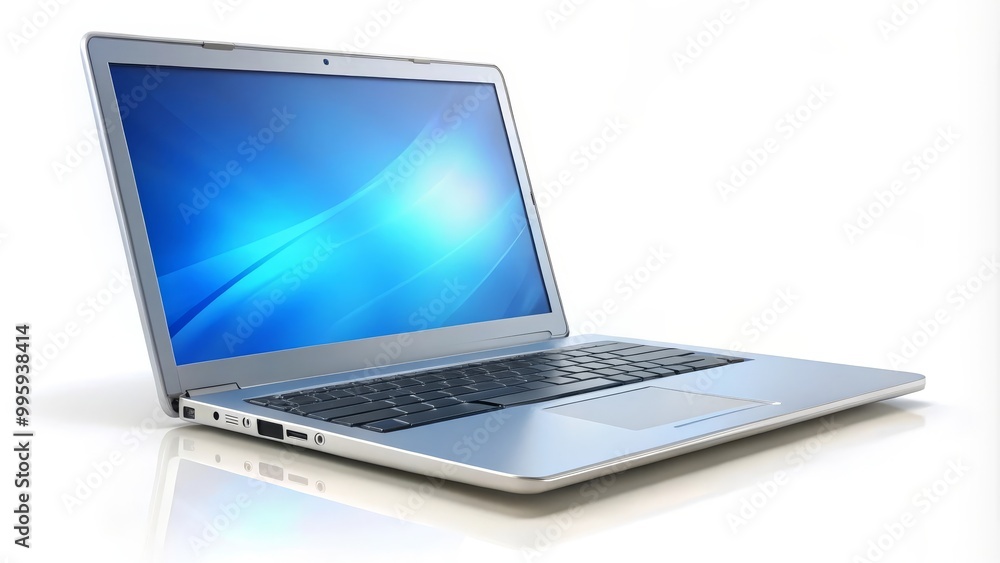 Poster sleek and modern laptop computer is shown with a blank screen, providing a clean and versatile backg