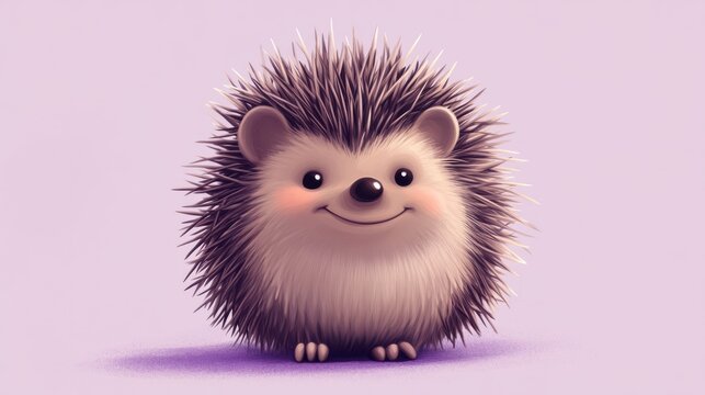 recommend clip art: A cartoon hedgehog with spiky quills and a smile, isolated on a pastel purple background