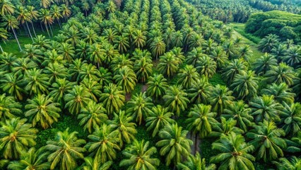 green palm trees aerial view