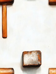 A minimalist artistic representation featuring wooden tools on a light background, ideal for craft and DIY enthusiasts.