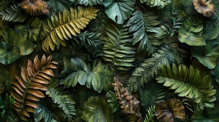 Close-up of a vertical garden panel featuring rich, verdant foliage, with a focus on texture and detail in each leaf.