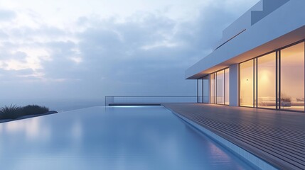 Fototapeta premium A large house with a pool and a balcony overlooking the ocean