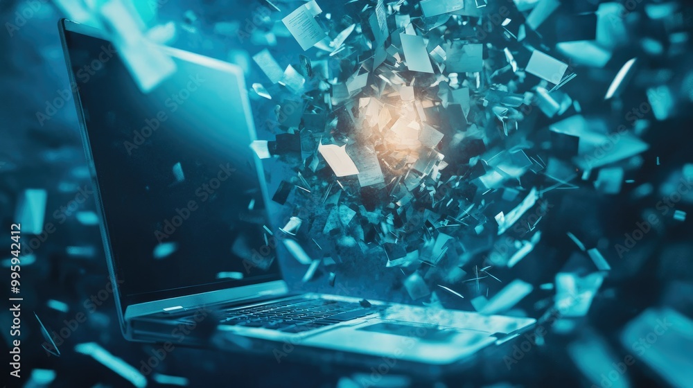 Poster conceptual image of a computer freeing up space by deleting unwanted digital files.