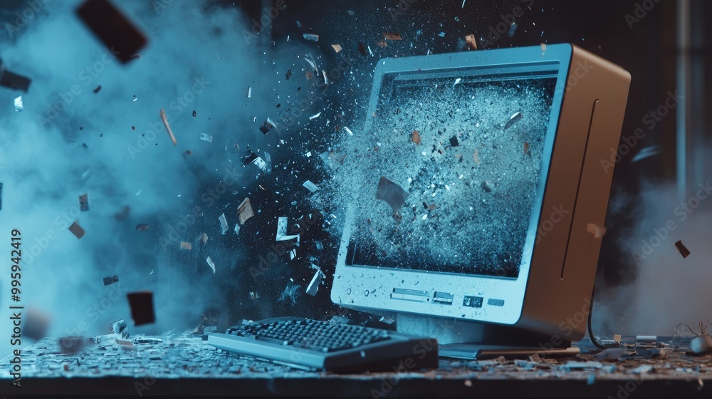 Aufkleber conceptual image of a computer freeing up space by deleting unwanted digital files.