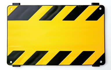 Yellow and black hazard warning sign with diagonal stripes on a white background. Industrial safety and caution concept.