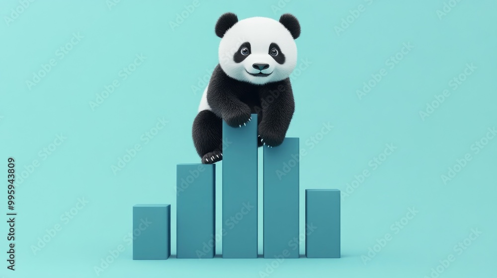 Poster data analysis concept with a panda climbing bar graphs, illustrating the use of pandas library.