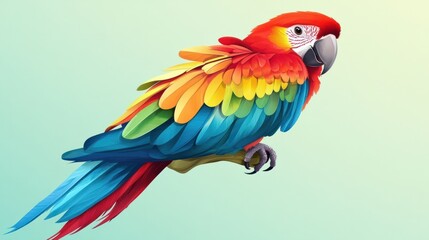 Fototapeta premium A colorful cartoon parrot with vibrant feathers, isolated on a pastel green background