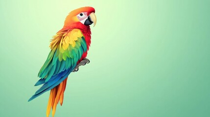 Fototapeta premium A colorful cartoon parrot with vibrant feathers, isolated on a pastel green background