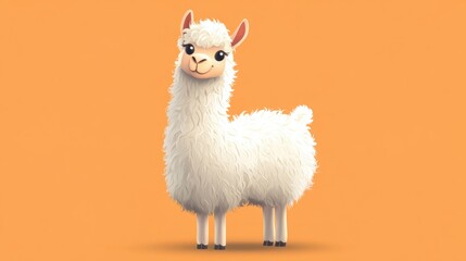 Fototapeta premium A cute cartoon llama with fluffy fur, isolated on a soft pastel orange background